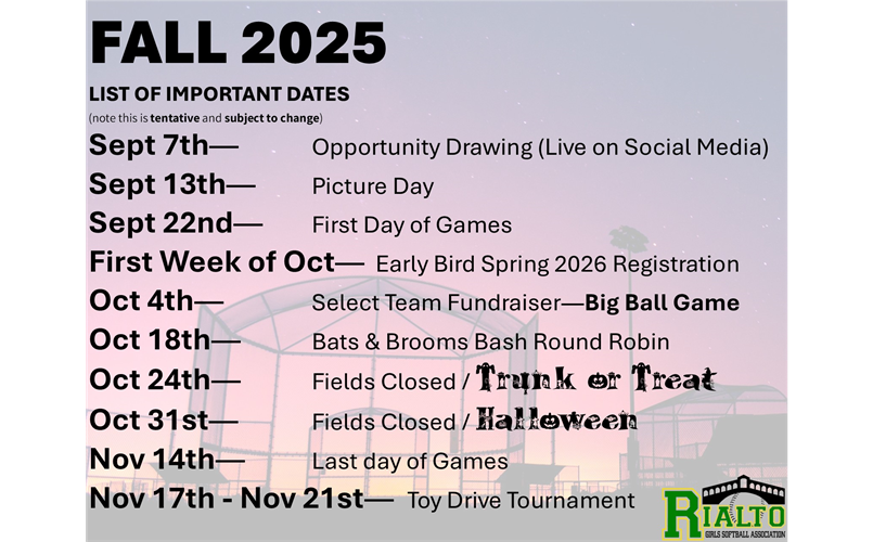 Fall 2025 - Important Dates